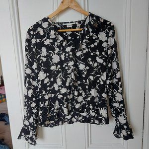 100% Silk Ruffled Floral Top